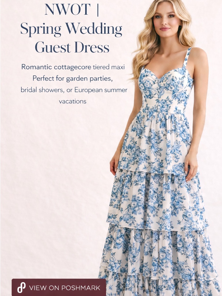 Blue Floral Tiered Maxi Dress - Women's Spring Wedding Guest